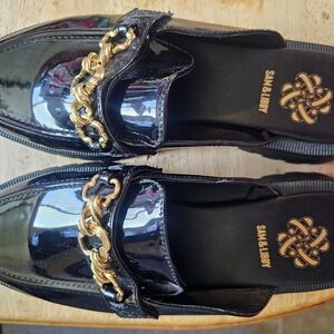 Sam & Libby Black Loafers with Gold Chain